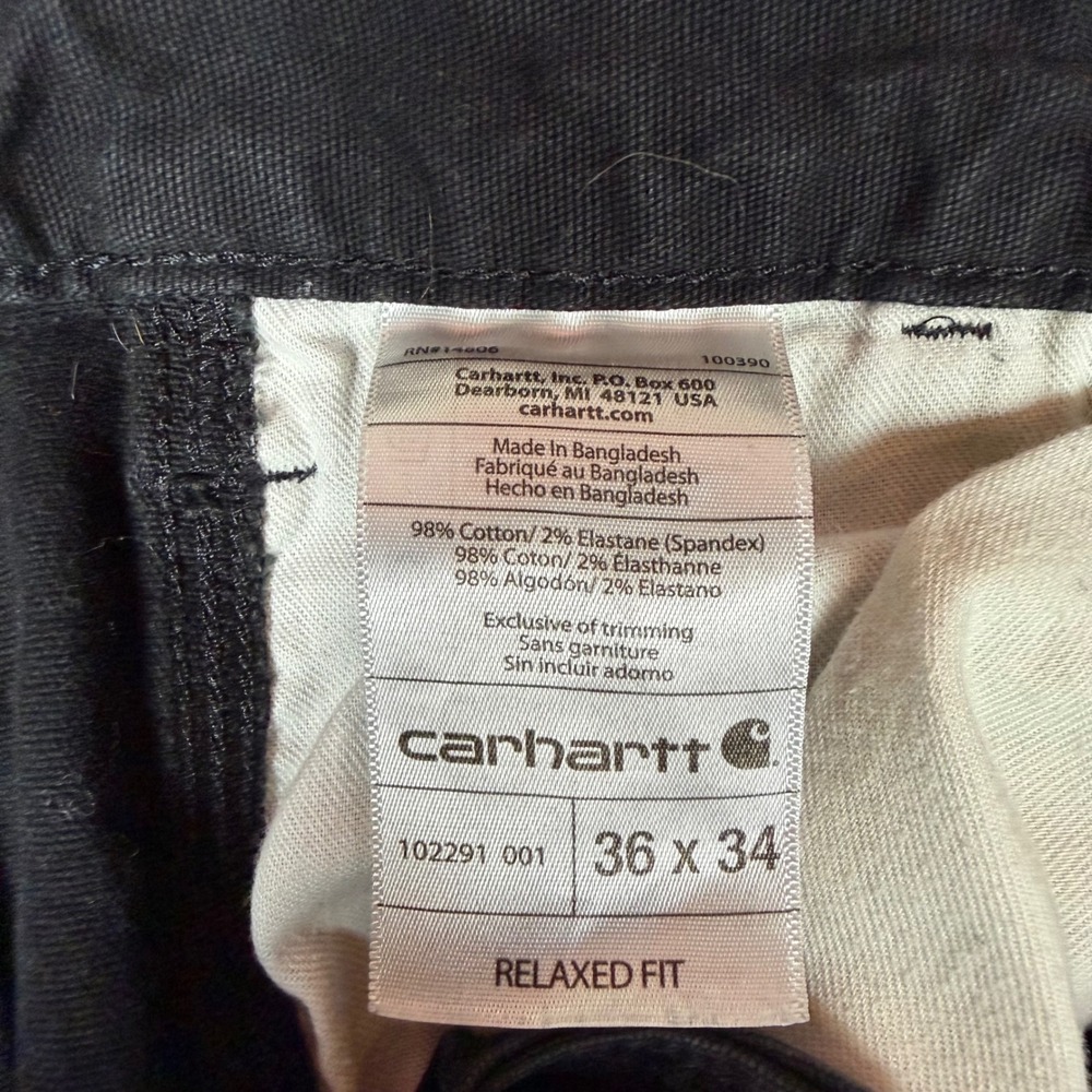 Carhartt 102291 Mens Relaxed Fit Rugged Flex Rigby Dungaree Black Pants 36x34 - Picture 3 of 4